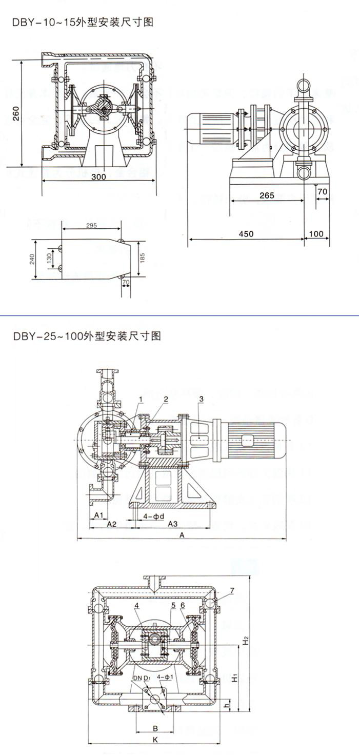 DBY-50不锈钢304电动隔膜泵-安装尺寸