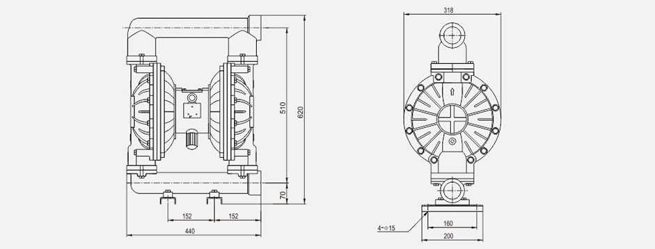 气动隔膜泵QBK-65铝合金泵-尺寸