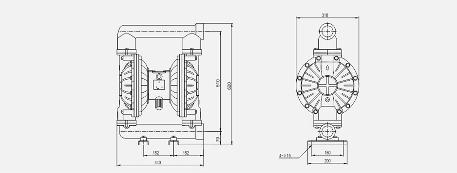 气动隔膜泵QBK-50铸钢泵-尺寸