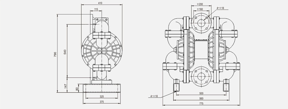 气动隔膜泵QBK-80塑料泵-尺寸