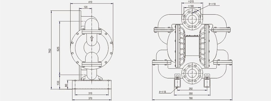 气动隔膜泵QBK-100铸钢泵-尺寸